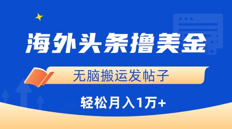 海外头条撸美金，无脑搬运发帖子，月入1万+，小白轻松掌握-资源网