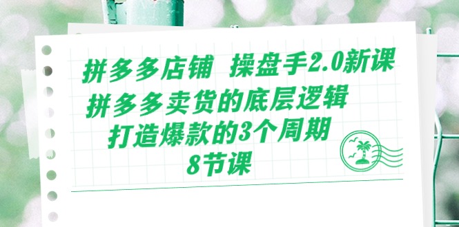 拼多多店铺操盘手2.0新课，拼多多卖货的底层逻辑，打造爆款的3个周期（8节）-资源网