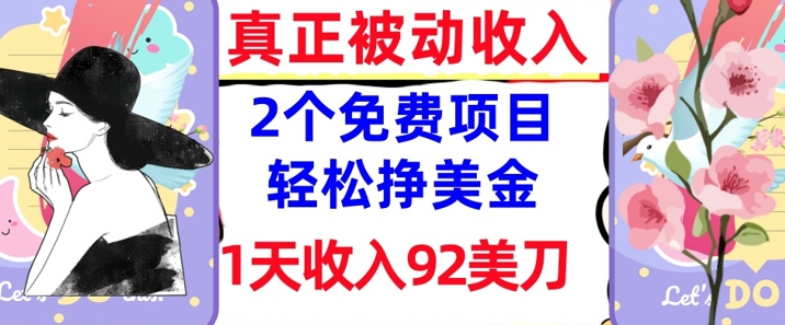 2个免费项目，轻松挣美金，1天收入92刀，0门槛，真正被动收入-资源网