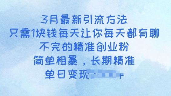 3月最新引流方法，只需1块钱每天让你每天都有聊不完的精准创业粉，简单粗暴，长期精准-资源网