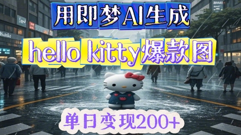 用即梦AI生成Hello Kitty爆款图，单日变现2张-资源网