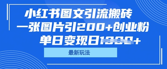 小红书图文引流搬砖，一张图片引200+创业粉，单日变现日数张-资源网
