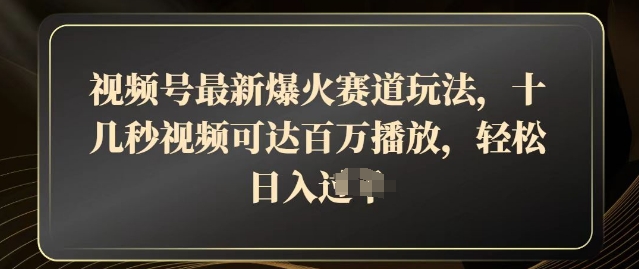 视频号最新爆火赛道玩法，十几秒视频可达百万播放，结合带货轻松，日入几张-资源网