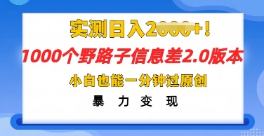 2025抖音1000个野路子信息差最新玩法，一分钟过原创，暴力变现月入几k-资源网