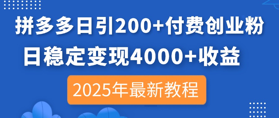 （14217期）拼多多日引200+付费创业粉，日稳定变现4000+收益，2025年最新教程-资源网