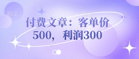 付费文章：客单价500，利润300-资源网