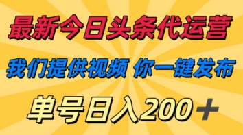 最新今日头条代运营，我们提供视频，你一键发布，单号日入200+【揭秘】-资源网