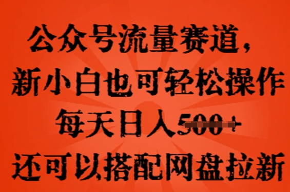 公众号流量赛道，新人小白也可轻松上手操作，每天日入100+，还可以搭配网盘拉新-资源网