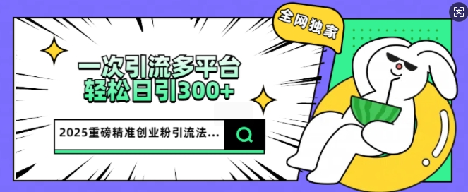 2025重磅全网独家引流法，一次多平台，轻松日引300+精准创业粉-资源网