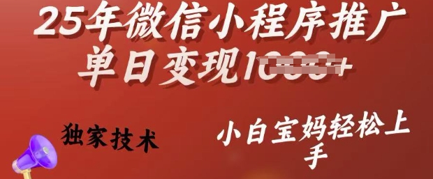 25年微信小程序推广单日变现多张，独家技术，小白宝妈轻松上手【揭秘】-资源网