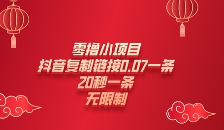 零撸小项目，新玩法，抖音复制链接0.07一条，20秒一条，无限制-资源网