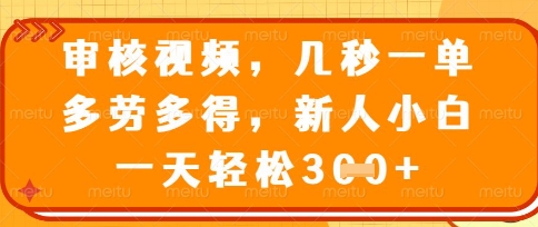 最新审核视频，几秒一单，多劳多得，新人小白一天轻松3张【揭秘】-资源网