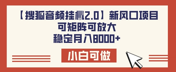 【搜狐音频挂JI2.0】新风口项目，可矩阵可放大，稳定月入8k-资源网