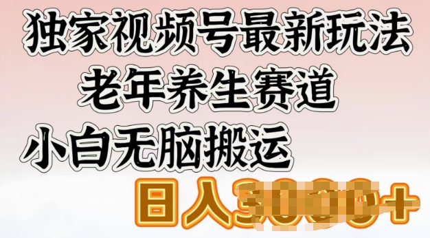 独家视频号最新玩法，老年养生赛道，小白无脑搬运，日入多张-资源网