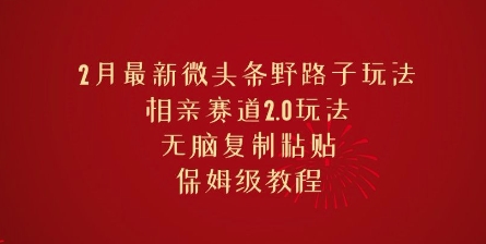 2月最新微头条野路子玩法，相亲赛道2.0玩法，无脑复制粘贴，保姆级教程-资源网