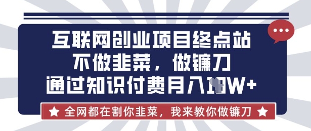 互联网创业尽头-不做韭菜，做镰刀，通过知识付费月入10个【揭秘】-资源网