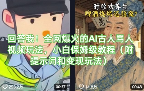 回答我！全网爆火的AI古人骂人视频玩法，小白保姆级教程（附提示词和变现玩法）-资源网