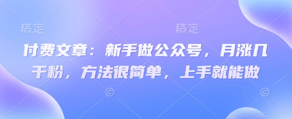 付费文章：新手做公众号，月涨几干粉，方法很简单，上手就能做-资源网