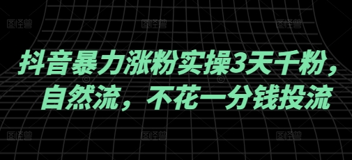 抖音暴力涨粉实操3天千粉，自然流，不花一分钱投流，实操经验分享-资源网