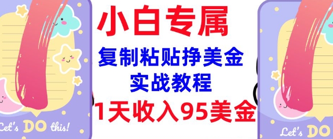 复制粘贴挣美金，0门槛，1天收入95美刀，3分钟学会，内部教程(首次公开)-资源网