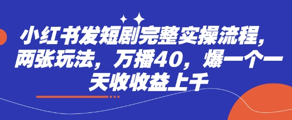 小红书发短剧完整实操流程，两张玩法，万播40，爆一个一天收收益上千-资源网