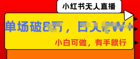 小红书无人直播，纯小白可做，有手就行，单场直播销售额破8w-资源网