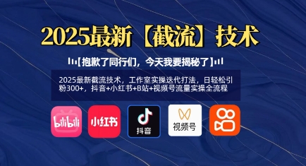 2025最新截流技术，工作室实操迭代打法，日轻松引粉300+，抖音+小红书+B站+视频号流量实操全流程-资源网