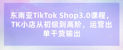 东南亚TikTok Shop3.0课程，TK小店​从初级到高阶，运营出单干货输出-资源网