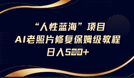 人性蓝海AI老照片修复项目保姆级教程，长期复购，轻松日入5张-资源网