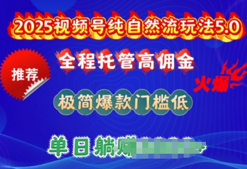 2025视频号纯自然流玩法5.0，全程托管高佣金，极简爆款门槛低，单日收益多张【揭秘】-资源网
