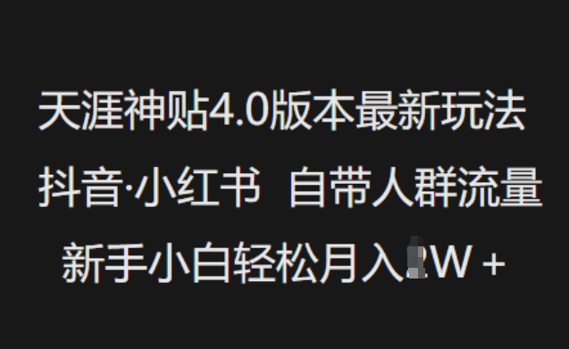 天涯神贴4.0版本最新玩法，抖音·小红书自带人群流量，新手小白轻松月入过W-资源网