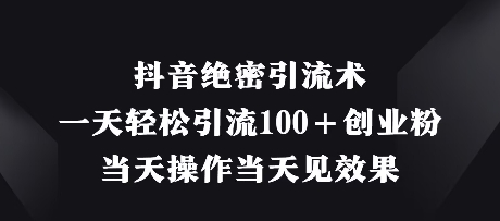 抖音绝密引流术，一天轻松引流100+创业粉，当天操作当天见效果-资源网