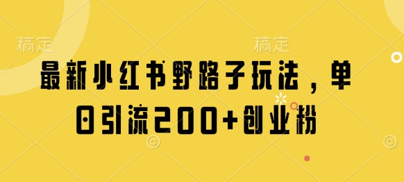 最新小红书野路子玩法，单日引流200+创业粉-资源网