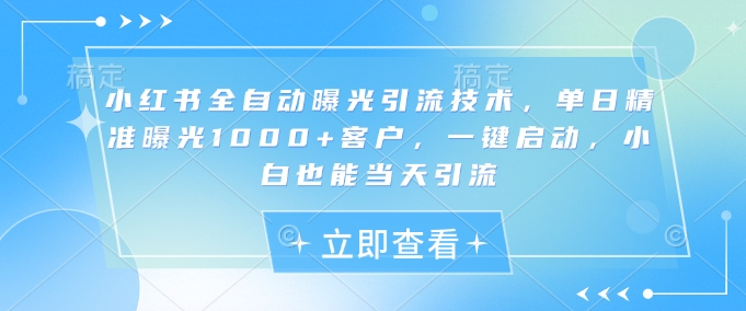 小红书全自动曝光引流技术，单日精准曝光1000+客户，一键启动，小白也能当天引流【揭秘】-资源网