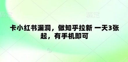卡小红书漏洞，做知乎拉新 一天3张起，有手机即可-资源网