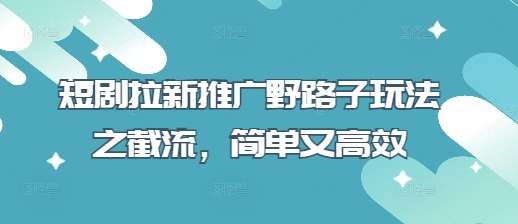 短剧拉新推广野路子玩法之截流，简单又高效-资源网