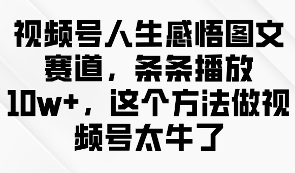 视频号人生感悟图文赛道，条条播放10w+，这个方法做视频号太牛了-资源网