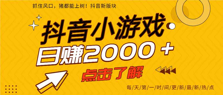 （14319期）抖音小游戏，最新风口项目，亲测单游戏2000+感兴趣点击了解。-资源网
