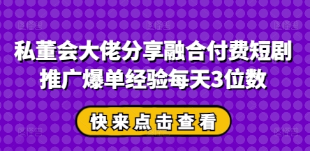 私董会大佬分享融合付费短剧推广爆单经验每天3位数-资源网
