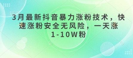 3月最新抖音暴力涨粉技术，快速涨粉安全无风险，一天涨1-10W粉-资源网